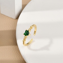 Настоящее золото 18K Кольца-манжеты из латуни с покрытием в форме сердца и микропаве из кубического циркония для женщин, долговечный, без кадмия и без свинца, реальный 18 k позолоченный, внутренний диаметр: 16 мм, регулируемый