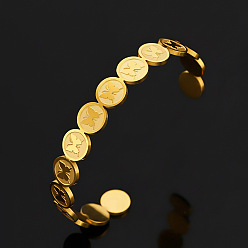 Нержавеющая Сталь Цвет 201 женские браслеты-манжеты из нержавеющей стали, плоские круглые с бабочкой, цвет нержавеющей стали, внутренний диаметр: 2.32 дюйм (5.9 см)