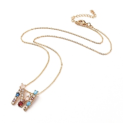 Letter M Letter Brass Initial Pendants Necklaces, with Rhinestone, Cubic Zirconia, Cable Chain and Lobster Claw Clasps, with Cardboard Packing Box, Letter.M, 16.1 inch~16.9 inch(41~43cm), Pendant: 19~20x13~19.5x3mm