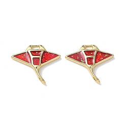 Fish Латунь эмаль подвески, без свинца и без кадмия, долговечный, стойки покрытие, золотые, с блеском порошок, manta ray, 16.5x20x3 мм, отверстие : 1.5x1.7 мм