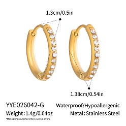 Chapado en Oro Real 18K 304 Pendientes de aro pequeños de acero inoxidable con micro circonitas cúbicas para mujer, real 18 k chapado en oro, 13.8x13 mm