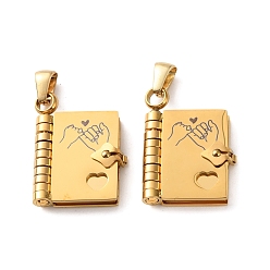 Golden 304 Stainless Steel Pendants, Book with Pinky Promise Charms, Polished, Ion Plating(IP), Golden, 25x18x4.5mm, Hole: 5.5x2.5mm