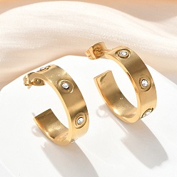 Золотой 304 из нержавеющей стали серьги, со стразами, ионное покрытие (ip), c-образный, золотые, 22.5x27.5x6 мм