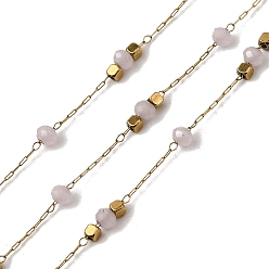 Pink Ручная работа 304 круглозвенные цепи из нержавеющей стали и стекла, пайки, с 316 цепями и катушкой из нержавеющей стали, ионное покрытие (ip), реальный 18 k позолоченный, розовые, бисер: 3x2.5 мм & 2x2x2 мм