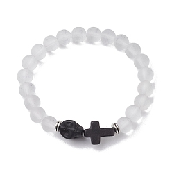 Белый Браслеты из синтетической бирюзы с черепом и крестиком на Хэллоуин, 8.5круглые эластичные браслеты из стеклянных бусин диаметром мм, белые, внутренний диаметр: 2 дюйм (5.2 см)