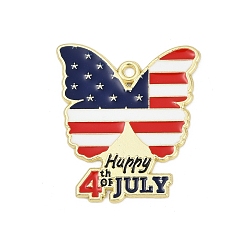 Бабочка Подвески из сплава с эмалью ко дню независимости, золотые, слово счастливый 4июль, бабочка, 29x26x1 мм, отверстие : 1.6 мм