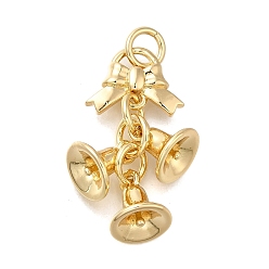 Настоящее золото 14K Латунные подвески, без кадмия, без никеля и без свинца, бантик и колокольчик, с целью перехода в кольце, реальный 14 k позолоченный, 31.5x13x11 мм, отверстие : 3.5 мм