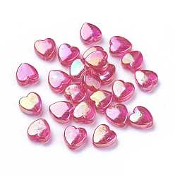 Deep Pink Transparent Acrylic Beads, Heart, Deep Pink, AB, Size: about 8mm wide, 3mm thick, hole: 1mm, about 2800pcs/500g