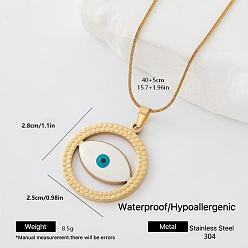 Blanco 304 Collares con colgante de ojo turco de acero inoxidable esmaltado para hombres y mujeres, dorado, blanco, 15.75 pulgada (40 cm)