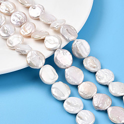 Морская Ракушка Нити бусин из натурального нуклеата кеши, культивированный пресноводный жемчуг, барочный жемчуг, плоско-круглые, цвет морской раковины, 16~21x16~18x4~9 мм, отверстие : 0.7 мм, около 22~24 шт / нитка, 15.75~16.34 дюйм (40~41.5 см)