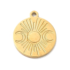Golden 304 Stainless Steel Charms, Flat Round with Double Moons Charms, Golden, 15x13x1mm, Hole: 1.2mm