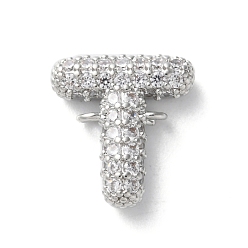 Letter T Латунные микро-паве кубические цирконии буквы ссылки, для изготовления именных ожерелий, долговечный, без кадмия и без свинца, Письмо T, 15x13.5x4 мм, отверстие : 1.6 мм