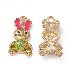 Deep Pink Alloy Enamel Pendants, Rabbit Charm, Golden, Deep Pink, 20x10x3.5mm, Hole: 2mm
