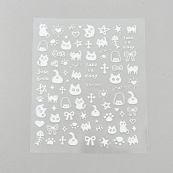 White PET Nail Art Stickers, Self-Adhesive, for Nail Tips Decorations, Cat Pattern, White, 10x8x0.02cm, Sticker: 3~12x2~10.5mm