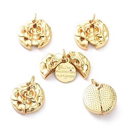 Real 18K Gold Plated Brass Micro Pave Clear Cubic Zirconia Openable Pendants, Long-Lasting Plated, Split Flower, Quote Charms, Real 18K Gold Plated, 18x18x5mm, Hole: 5mm