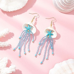 Синтетическая Бирюза 304 серьги-подвески в виде медуз из синтетического бирюзового стекла, окрашенного в нержавеющую сталь, золотые, 100x27 мм