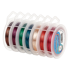 Mixed Color Round Copper Wire for Jewelry Making, with Spool, Mixed Color, 0.3mm, about 328.08 Feet(100m)/roll, 7 Colors, 1roll/color, 7 rolls/set
