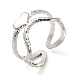 Color de Acero Inoxidable Anillo abierto de acero inoxidable con forma de corazón para mujer que no se empaña, color acero inoxidable, diámetro interior: 304 mm