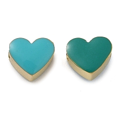 чирок Ионное покрытие (IP) 304 шарики из эмали из нержавеющей стали, двухцветные бусины, сердце, реальный 14 k позолоченный, зелено-синие, 5x6x4 мм, отверстие : 1.6 мм