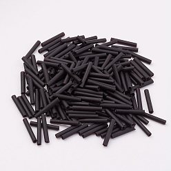 Black Glass Bugle Beads, Frosted Colours, Black, 9x2mm, Hole: 0.5mm, about 7000pcs/bag