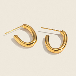 Настоящее золото 18K U-образные 304 серьги-гвоздики из нержавеющей стали, реальный 18 k позолоченный, 17.7x13.8 мм