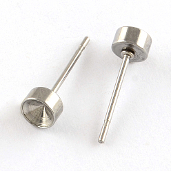Stainless Steel Color Non-Tarnish 201 Stainless Steel Stud Earring Settings, with 304 Stainless Steel Pins, Stainless Steel Color, Fit for 8mm rhinestone, 8mm, Pin 0.8mm