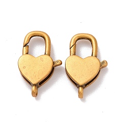 Античное Золото 925 стерлингового серебра застежкой омар коготь, замок на сердце, античное золото , 13.5x8x3~3.5 мм, отверстие : 0.9 мм, внутренний диаметр: 3x5 мм