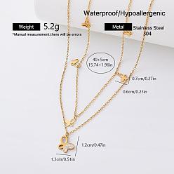 Golden Elegant 304 Stainless Steel Butterfly Pendant Double Layer Necklaces for Women, Golden, 15.75 inch(40cm)