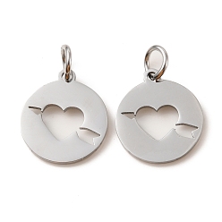 Сердце Не тускнеющие 304 подвески из нержавеющей стали, лазерная резка, с целью перехода в кольце, цвет нержавеющей стали, полый, плоский круглый шарм, сердце, 13.5x12x1 мм, отверстие : 3.6 мм