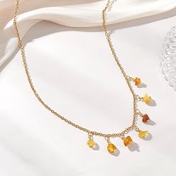 Золотой Ожерелье-нагрудник с подвеской из натурального янтаря и цепочкой из нержавеющей стали., золотые, 304 дюйм (16.14 см)