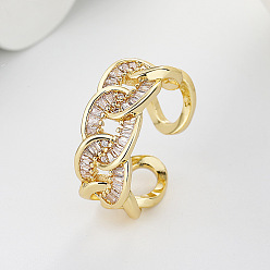 Золотой Регулируемые манжетные кольца с микропаве из кубического циркония из латуни, открытые кольца для женщин, золотые, внутренний диаметр: регулируемый