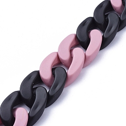 Old Rose Handmade Opaque Spray Painted Acrylic Curb Chains, Cuban Link Chains, for Jewelry Making, Old Rose, Link: 29.5x20.5x6mm, 39.37 inch(1m)/strand