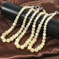 Golden Silk Jade Ожерелья из натурального золотистого шелка и нефрита с градуированными круглыми бусинами, с пружинными застежками из платиновой латуни, 18.66~18.78 дюйм (47.4~47.7 см)