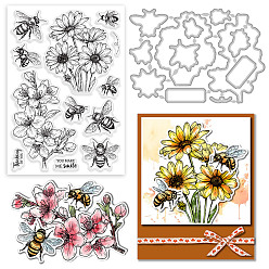 Bees 1 трафареты для резки штампов из углеродистой стали, с 1 штампами из листового ПВХ, для diy scrapbooking, Пчелы, штампы: 160x110x3 мм, 1 лист; трафареты: 150x105x0.8мм, 1 PC