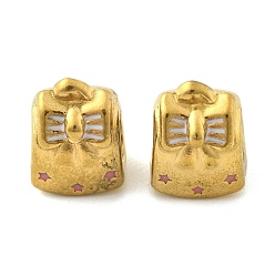 Настоящее золото 18K 304 из нержавеющей стали европейские шарики, с эмалью, бусины с большим отверстием, бантом, ионное покрытие (ip), реальный 18 k позолоченный, 6x8.5x8.5 мм, отверстие : 4.5 мм