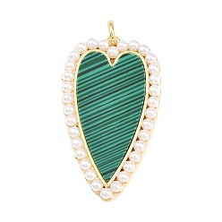 Сердце Латунь с подвесками из синтетического малахита, с кромкой из АБС-пластика, имитирующей жемчуг, реальный 18 k позолоченный, долговечный, стойки покрытие, без свинца и без кадмия, сердце, 51.5x30x5 мм, Перейти кольцо: 8x1.5 мм, внутренний диаметр: 5 мм