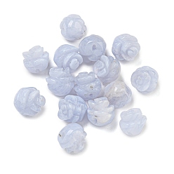 Синий Кружевый Агат Резные бусины из натурального синего агата, половине просверлил, цветок розы, 10x10x10 мм, отверстие : 1 мм