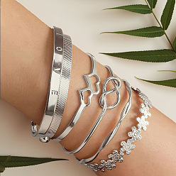 Платина 6шт. браслеты из сплава для женщин, платина, внутренний диаметр: 2-3/4 дюйм (6.9 см)