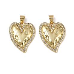 Сердце Латунные микро проложить кубического циркония подвески, долговечный, без кадмия и без свинца, стойки покрытие, реальный 18 k позолоченный, сердце, 23x18.5x4 мм, отверстие : 4x3.5 мм