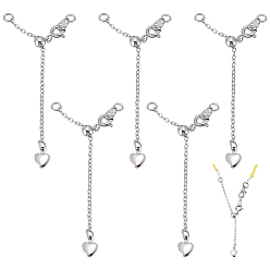 Платина 5 шт. латунные концевые цепи, сердце, платина, 73 мм