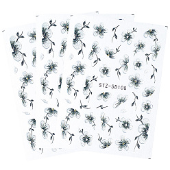 Черный 3 шт. самоклеящиеся наклейки для дизайна ногтей из АБС-пластика с цветочным рисунком, украшение для украшения ногтей, чёрные, 8.5x6x0.05 см, картина: 6~11x2~23 мм