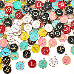 (52) Непрозрачная лаванда 7 сумки 7 цвета начальные буквы алфавита a~z эмалевые подвески, плоские круглые диски двусторонние брелоки, разноцветные, 14x12x2 мм, отверстие : 1.5 мм, 26 шт / пакет