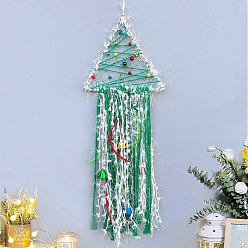 Lime Green Iron Handmade Macrame Christmas Tree Wall Hanging Decorations, with Bell for Home Wall Christmas Decorations, Lime Green, 750mm