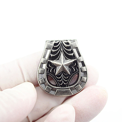 Antique Silver Luggage Leather Belt Alloy Craft Solid Screw Rivets, DIY Leather Craft Nail, with Iron Screw, Horseshoe Shape with Star Pattern, Antique Silver, 27.5x25mm