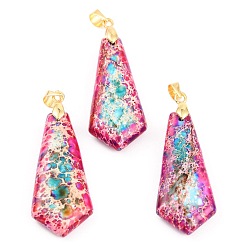 Средний Фиолетово-красный Кулоны из натуральной императорской яшмы, с медными петлями, воздушный змей, окрашенные, средне фиолетовый красный, 42x15.1x5.8 мм, отверстие : 4.7x4 мм