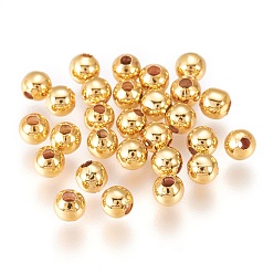 Golden Brass Beads, Long-Lasting Plated, Round, Golden, 3x2.5mm, Hole: 1.2mm
