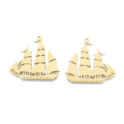 Real 18K Gold Plated Ion Plating(IP) 201 Stainless Steel Pendant, Ship Charms, Real 18K Gold Plated, 35.5x39x1.5mm, Hole: 1.5mm