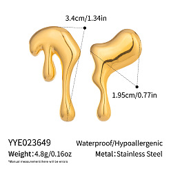 Real 18K Gold Plated Irregular 304 Stainless Steel Stud Earrings for Women, Asymmetrical Earrings, Real 18K Gold Plated, 34x19.5mm