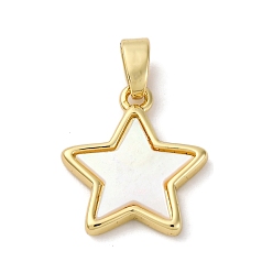 Настоящее золото 18K Подвески в виде звезд из натуральной белой ракушки из латуни, стойки покрытие, долговечный, без кадмия и без свинца, реальный 18 k позолоченный, 15x13.5x2 мм, отверстие : 5x3 мм