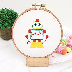 Others DIY Embroidery Starter Kits, including Embroidery Fabric & Thread, Needle, Embroidery Hoops, Instruction Sheet, Robot, 184x184mm